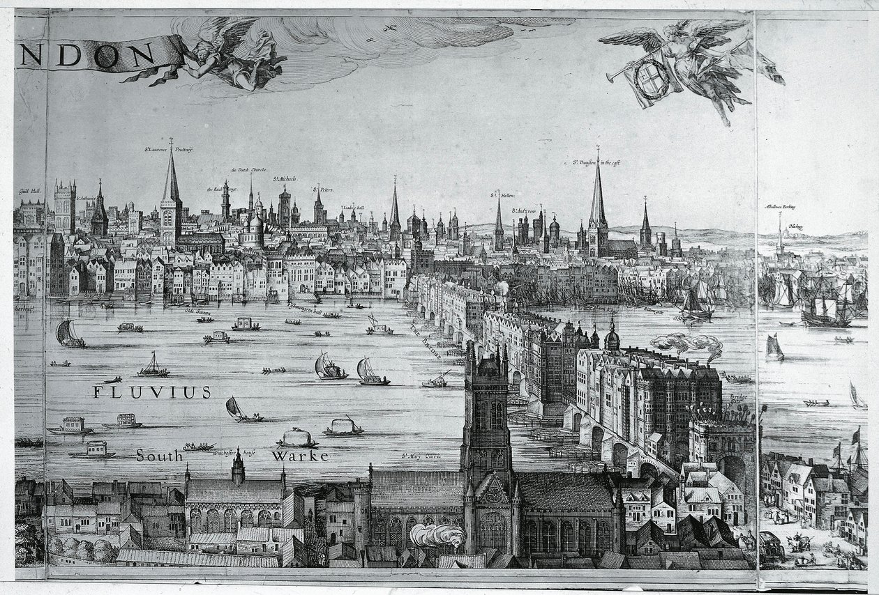 Reino Unido, Inglaterra, Vista de la ciudad de Londres con el Puente de Londres de Nicolaes Jansz (1586 1652) Visscher