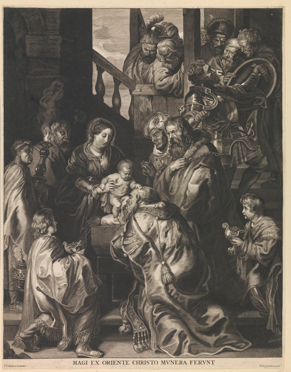 Aanbidding der koningen Los Reyes Magos de Oriente traen regalos a Cristo (título sobre el objeto) de Nicolaes Lauwers