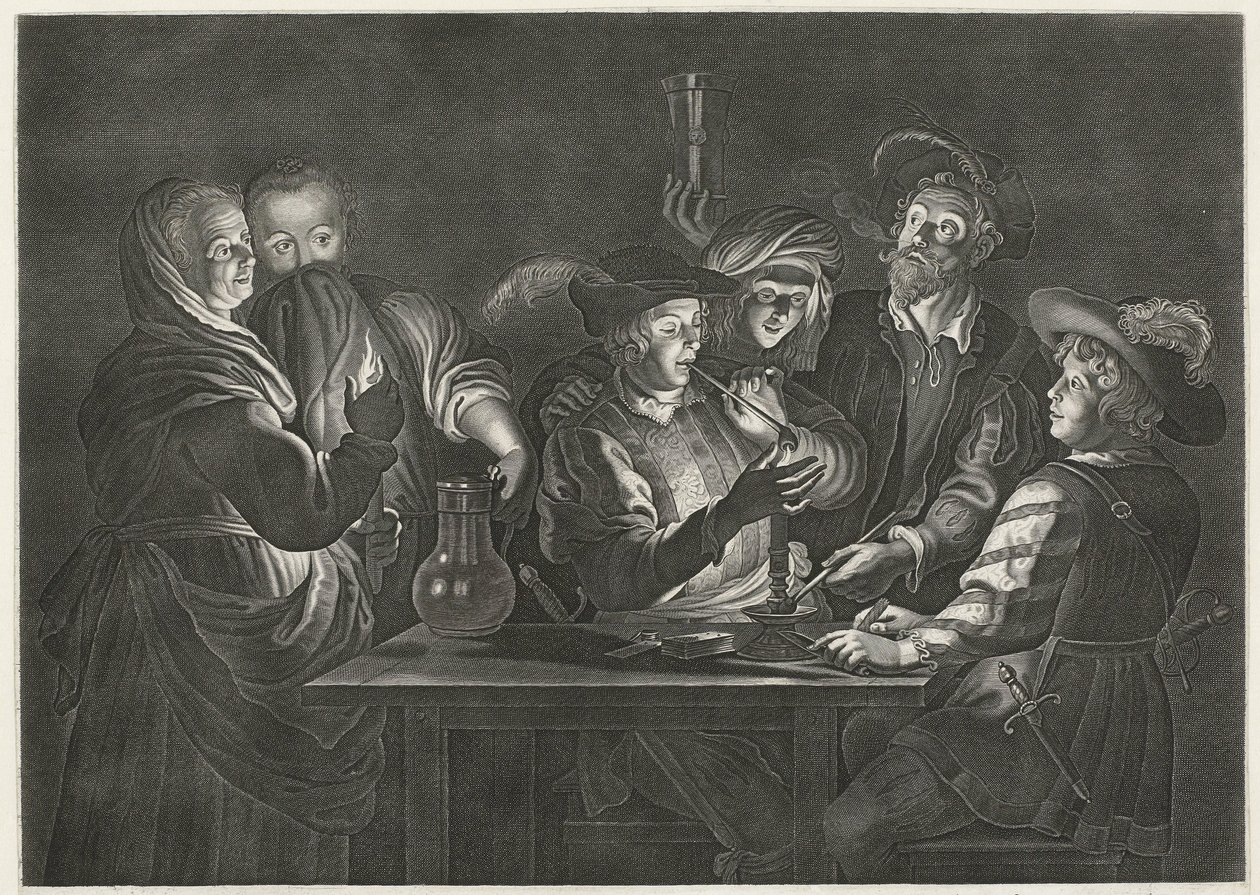 Hombres fumando y bebiendo en una posada de Nicolaes Lauwers