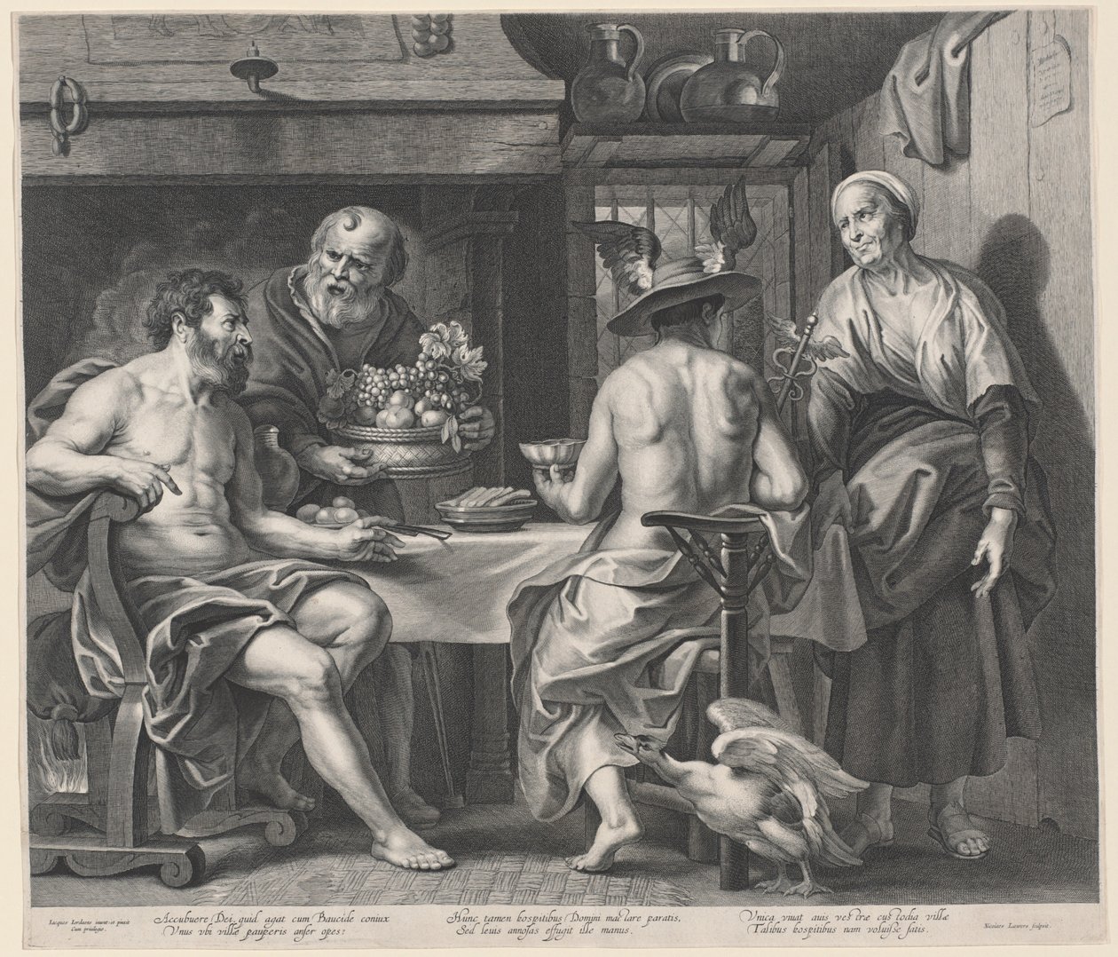 Júpiter y Mercurio entretenidos por Filemón y Baucis de Nicolaes Lauwers, after Jacob Jordaens
