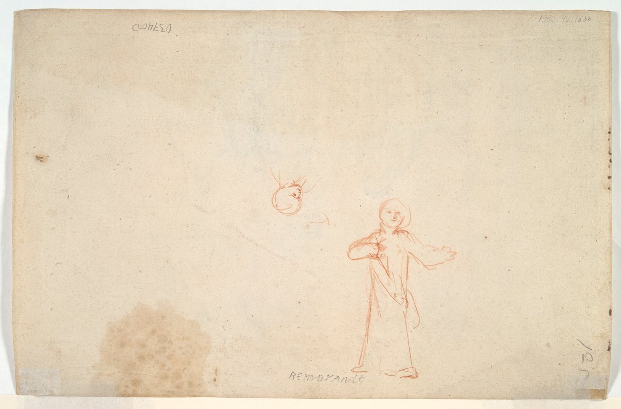 Abraham entreteniendo a los ángeles (anverso); mujer de pie y estudio de una cabeza (verso) de Nicolaes Maes