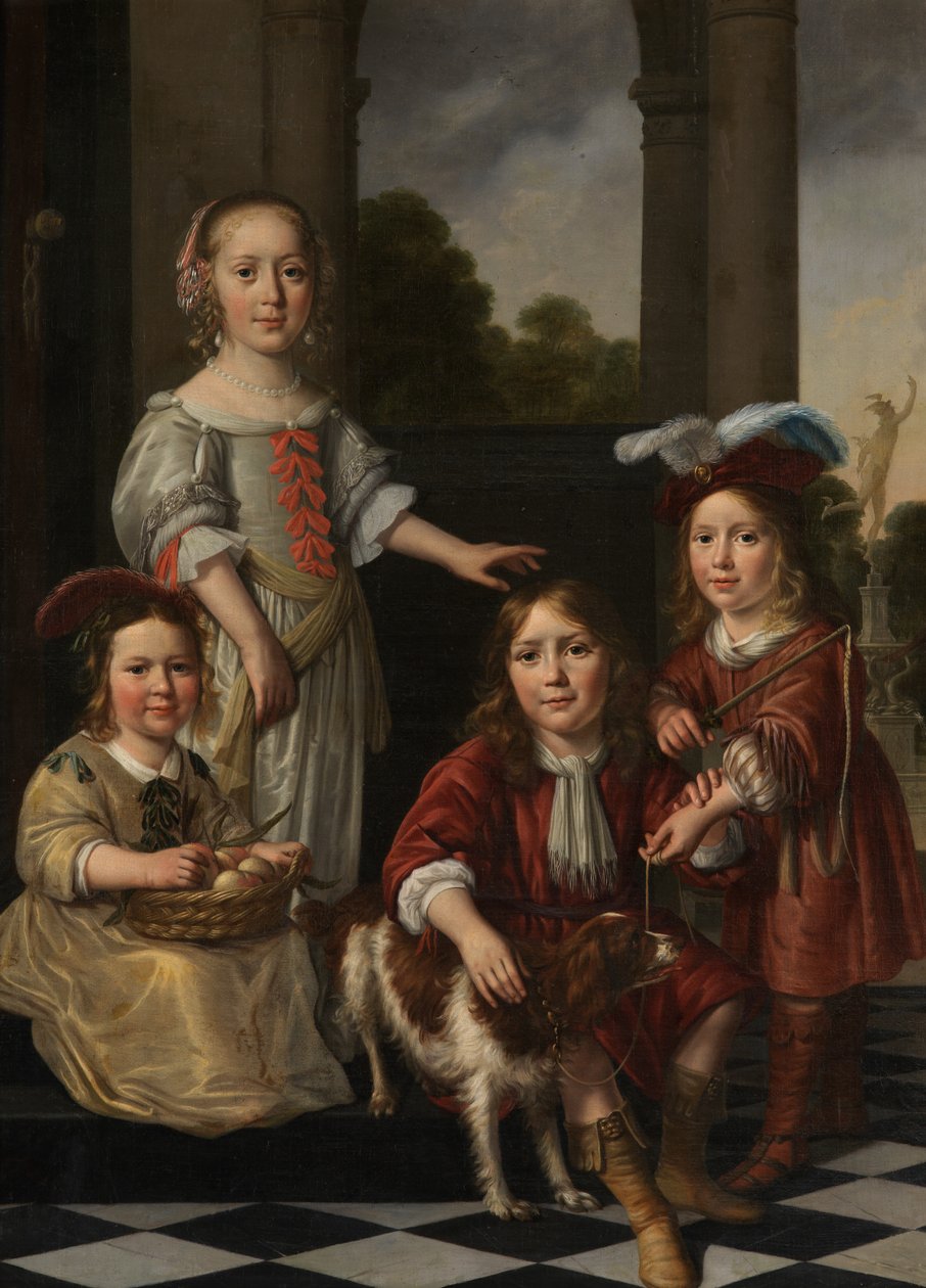 Retrato de cuatro niños (óleo sobre lienzo) de Nicolaes Maes