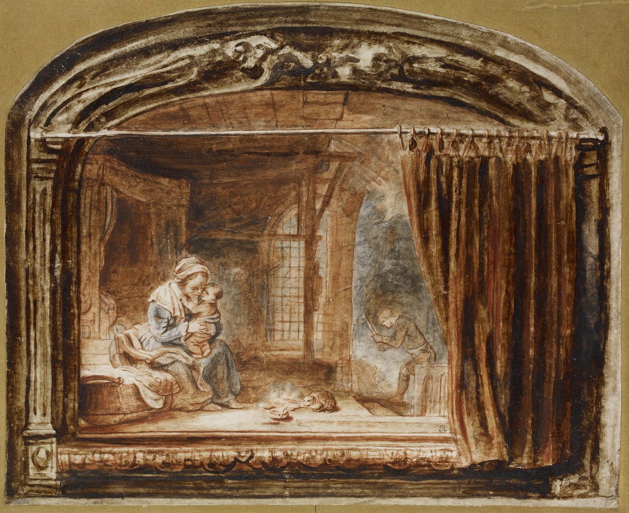 La Sagrada Familia con José cortando madera de Nicolaes Maes