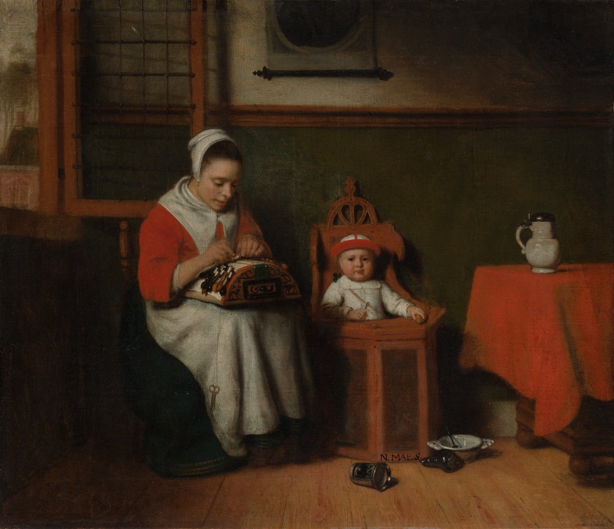 La encajera, ca. 1656 de Nicolaes Maes