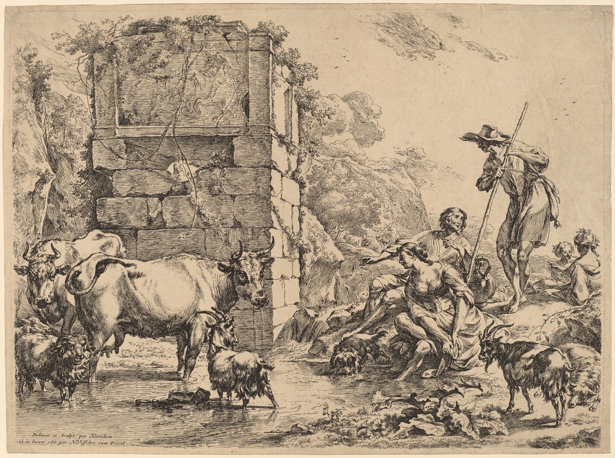Vaca Bebiendo de Nicolaes Pietersz Berchem