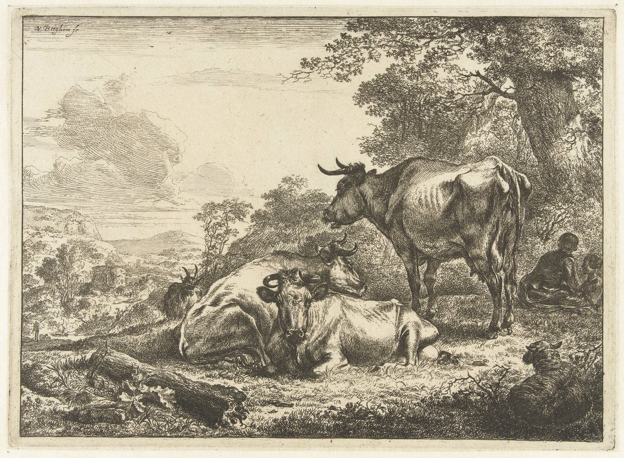 Tres vacas descansando de Nicolaes Pietersz Berchem