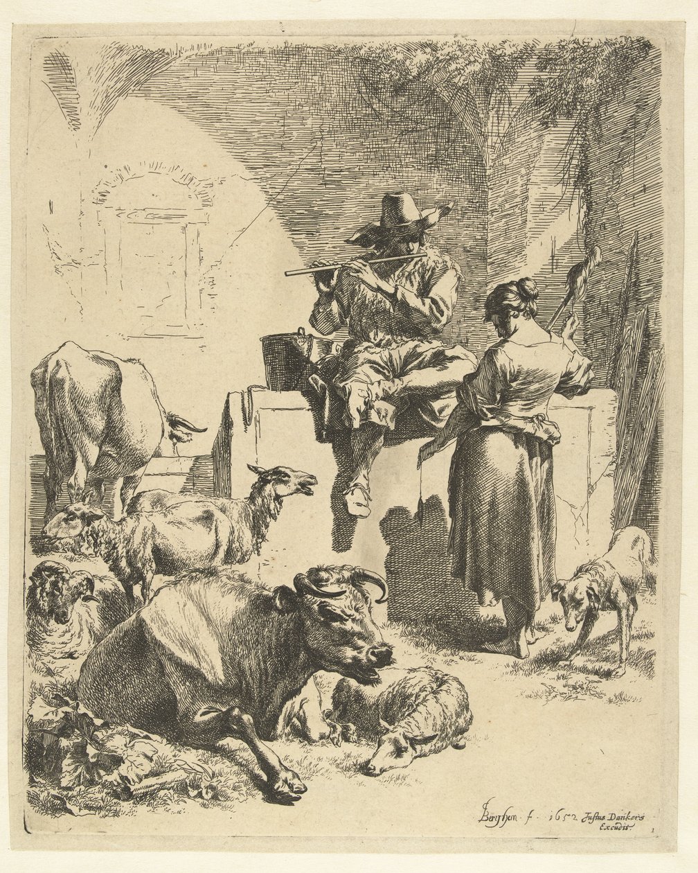 Tocando la flauta Shepherd y Spinner de Nicolaes Pietersz Berchem