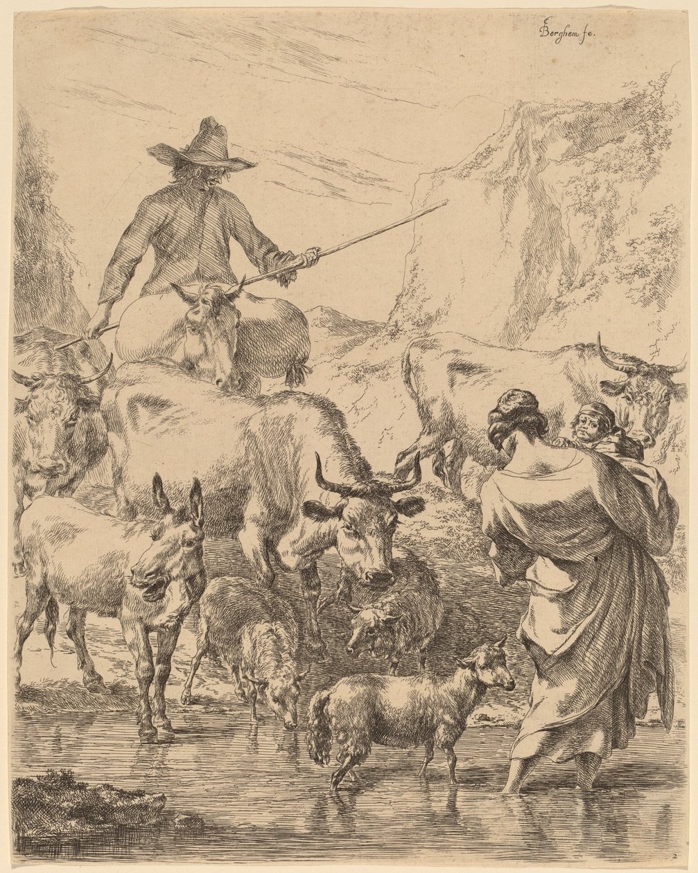 Rebaño cruzando el arroyo de Nicolaes Pietersz Berchem
