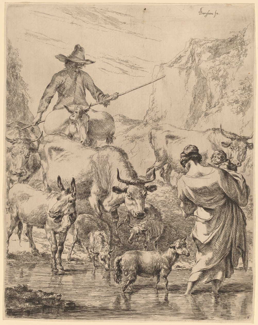 Rebaño cruzando el arroyo de Nicolaes Pietersz Berchem