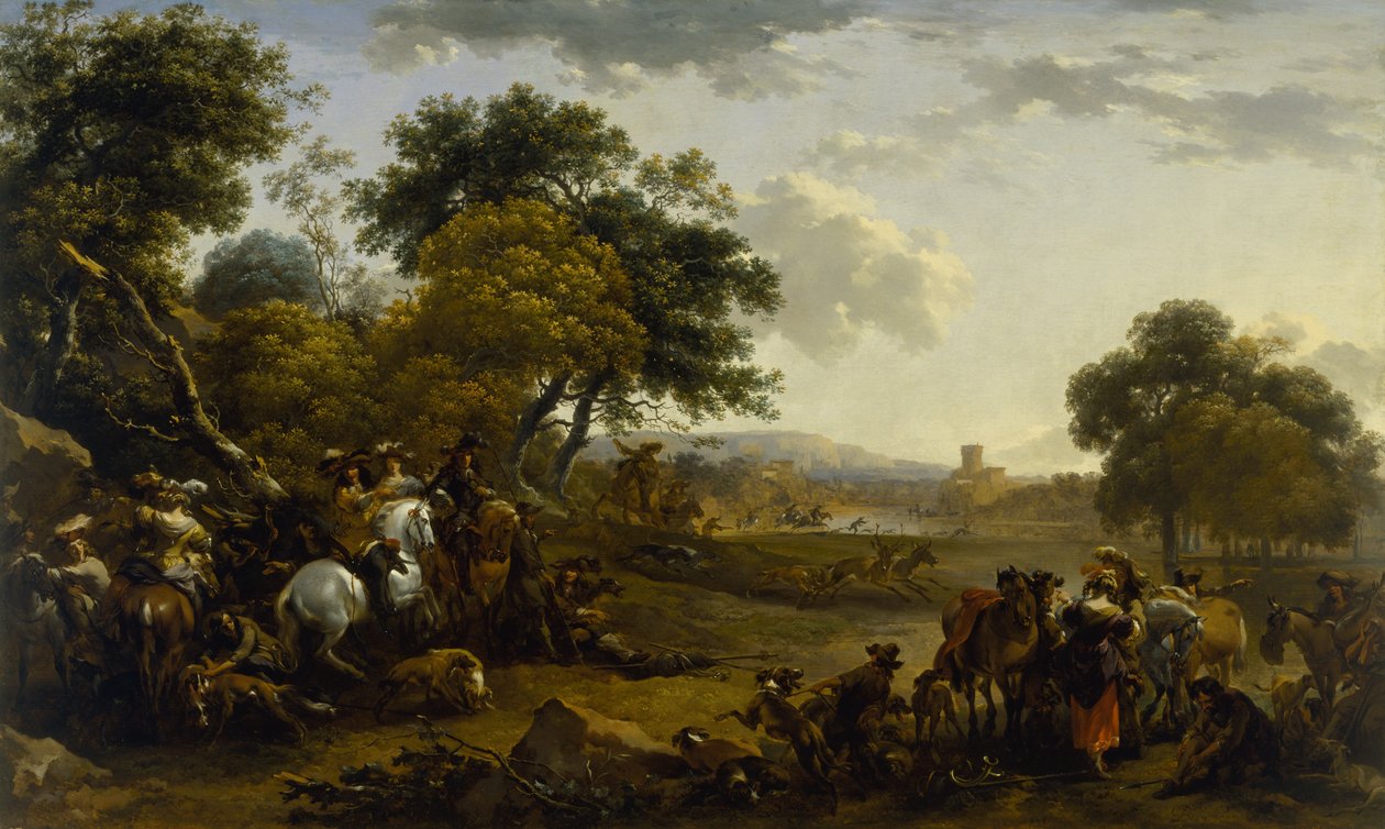 Paisaje con cazadores de Nicolaes Pietersz. Berchem