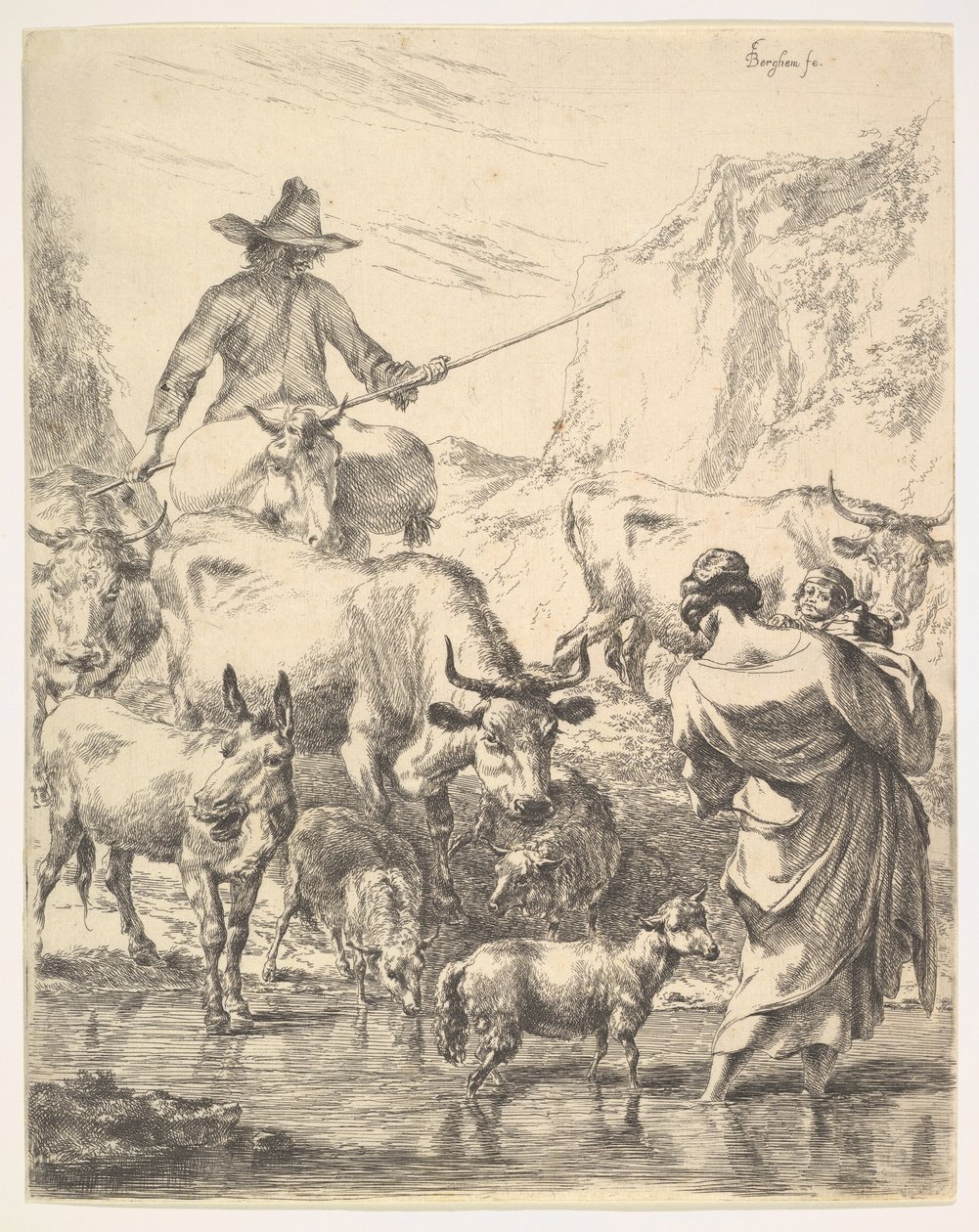 El rebaño cruzando el arroyo de Nicolaes Pietersz. Berchem