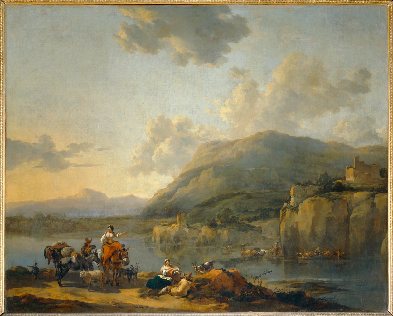 Mulero cerca de un vado - Una mulera pasa por delante de un vado ... de Nicolaes Pietersz. Berchem