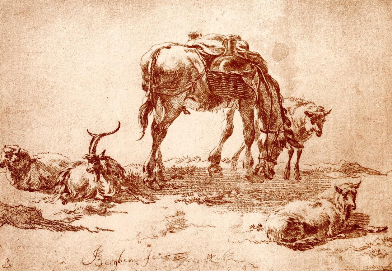 Pasto con burro, cabra y oveja de Nicolaes Pietersz. Berchem