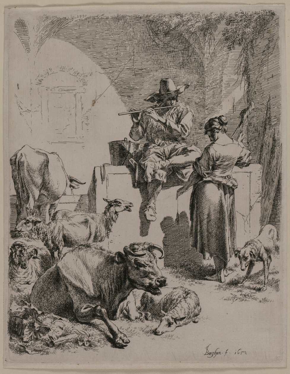 El pastor tocando la flauta, 1652 de Nicolaes Pietersz. Berchem