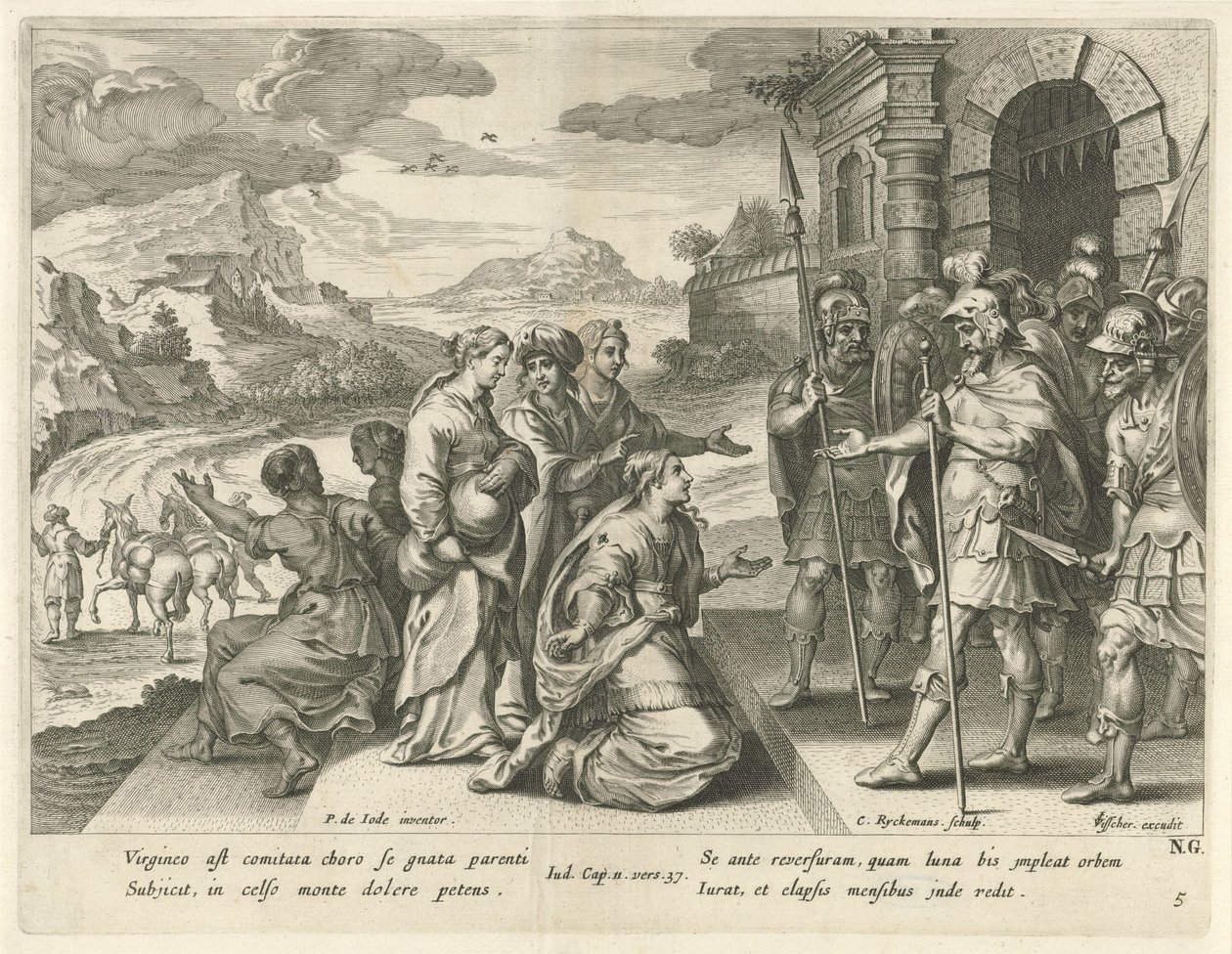 Jefté le da permiso a su hija para ir a las montañas Historia de Jefté (título de la serie) de Nicolaes Ryckmans