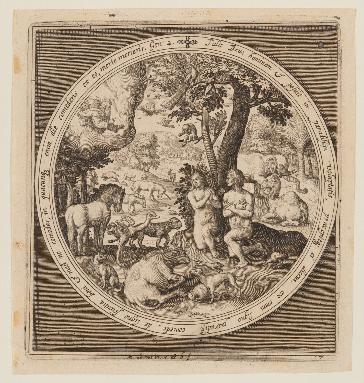 Adán y Eva en el Paraíso, desde la Creación hasta la Expulsión del Paraíso de Nicolaes de Bruyn