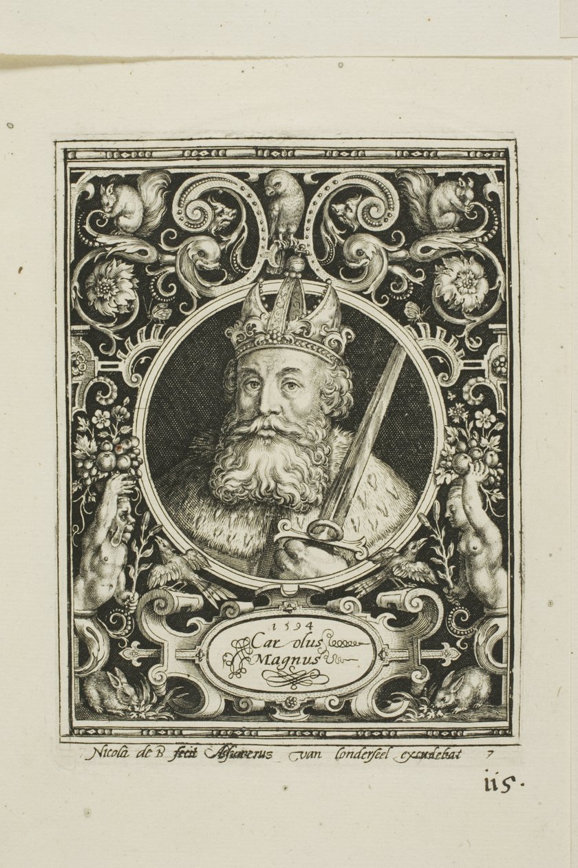 Carlomagno, lámina siete de Los Nueve Dignos de Nicolaes de Bruyn