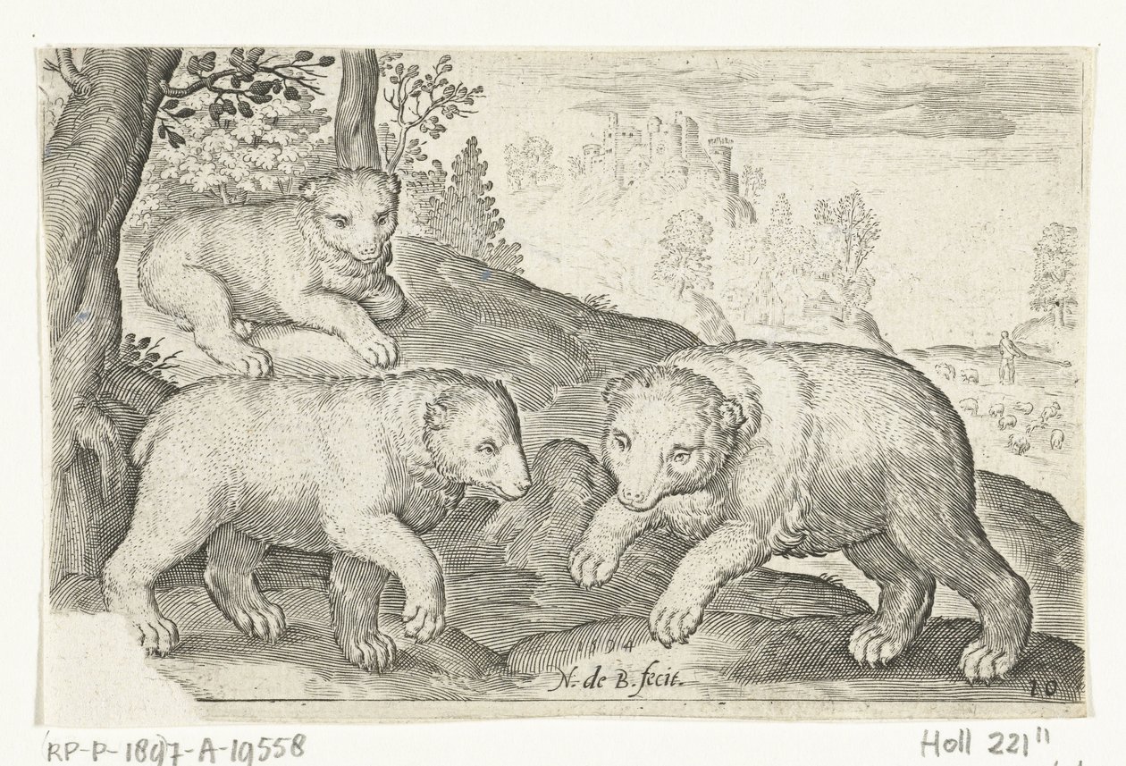 tres osos Animalivm qvadrvpedvm (título de la serie) Animales en paisajes (título de la serie) de Nicolaes de Bruyn