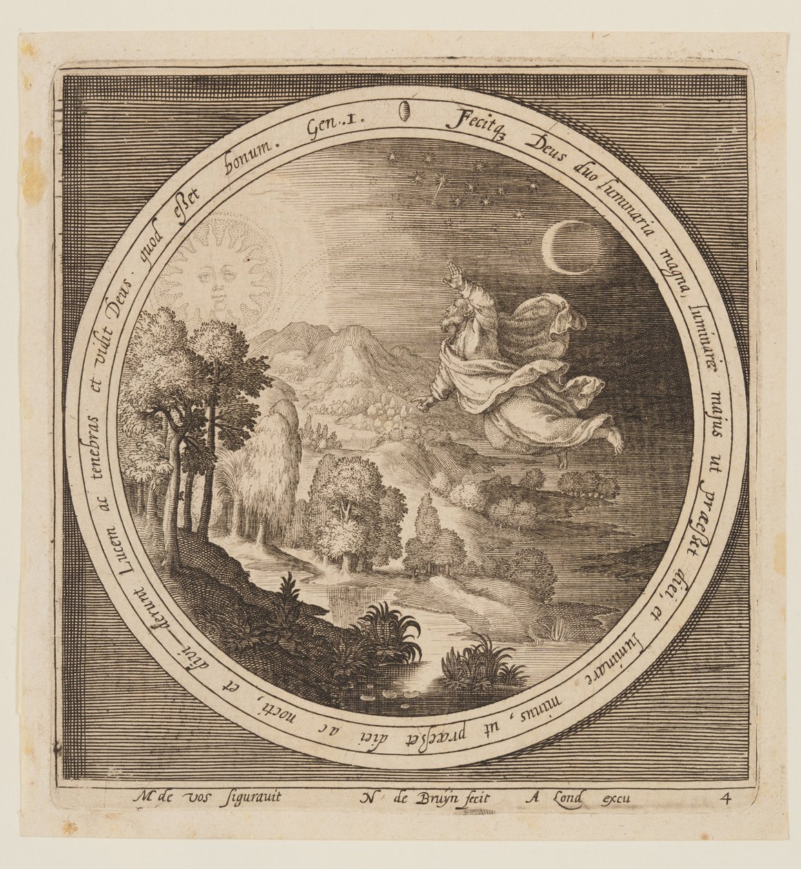 Cuarto Día: La Creación del Sol, la Luna y las Estrellas, desde La Creación hasta la Expulsión del Paraíso de Nicolaes de Bruyn