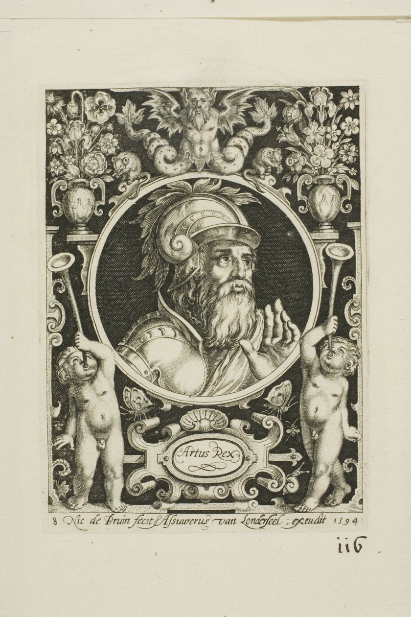 Rey Arturo, lámina ocho de Los Nueve Dignos de Nicolaes de Bruyn