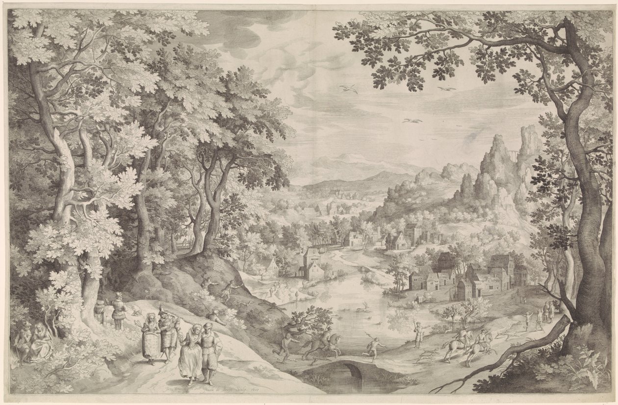 Paisaje con caza de ciervos de Nicolaes de Bruyn
