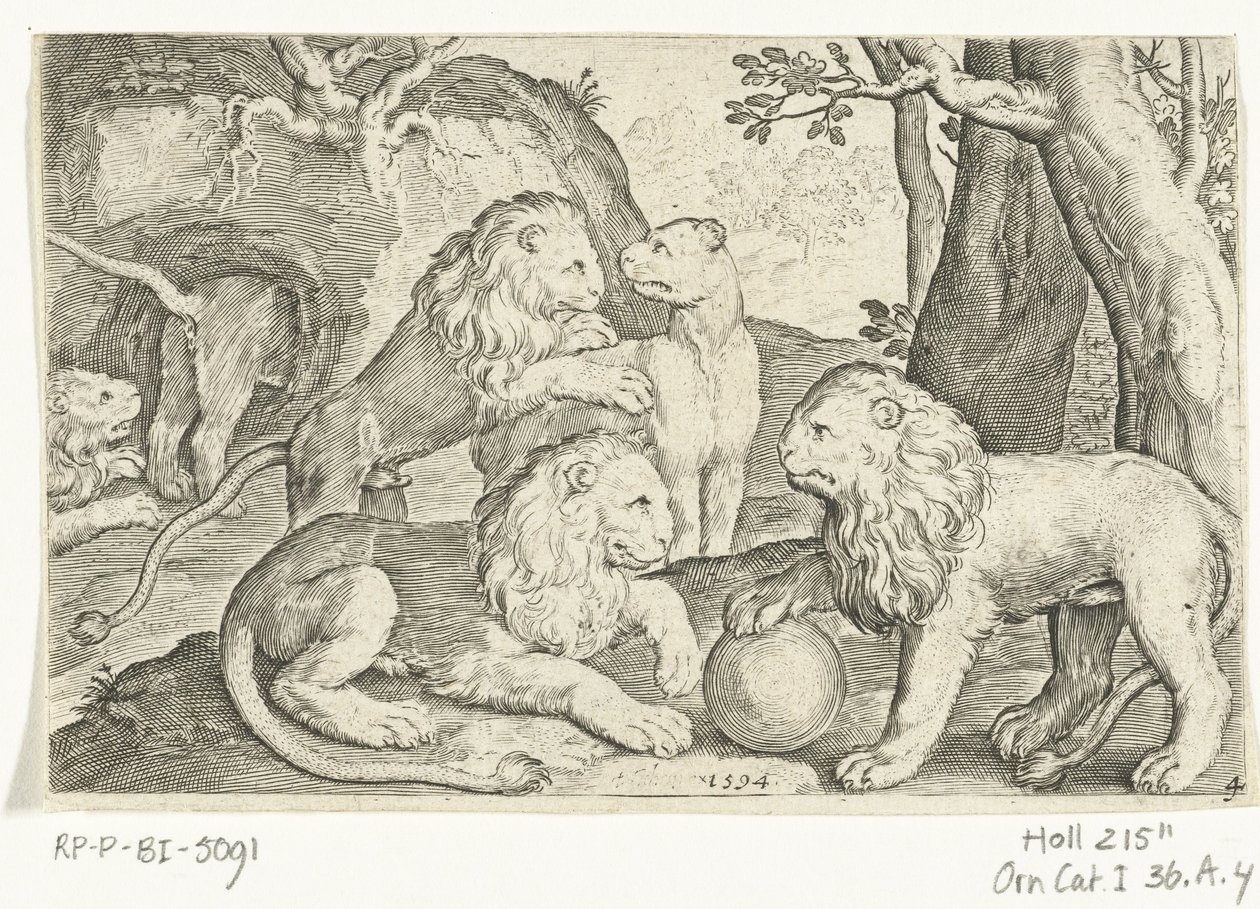 leones Animalivm qvadrvpedvm (título de la serie) Animales en paisajes (título de la serie) de Nicolaes de Bruyn