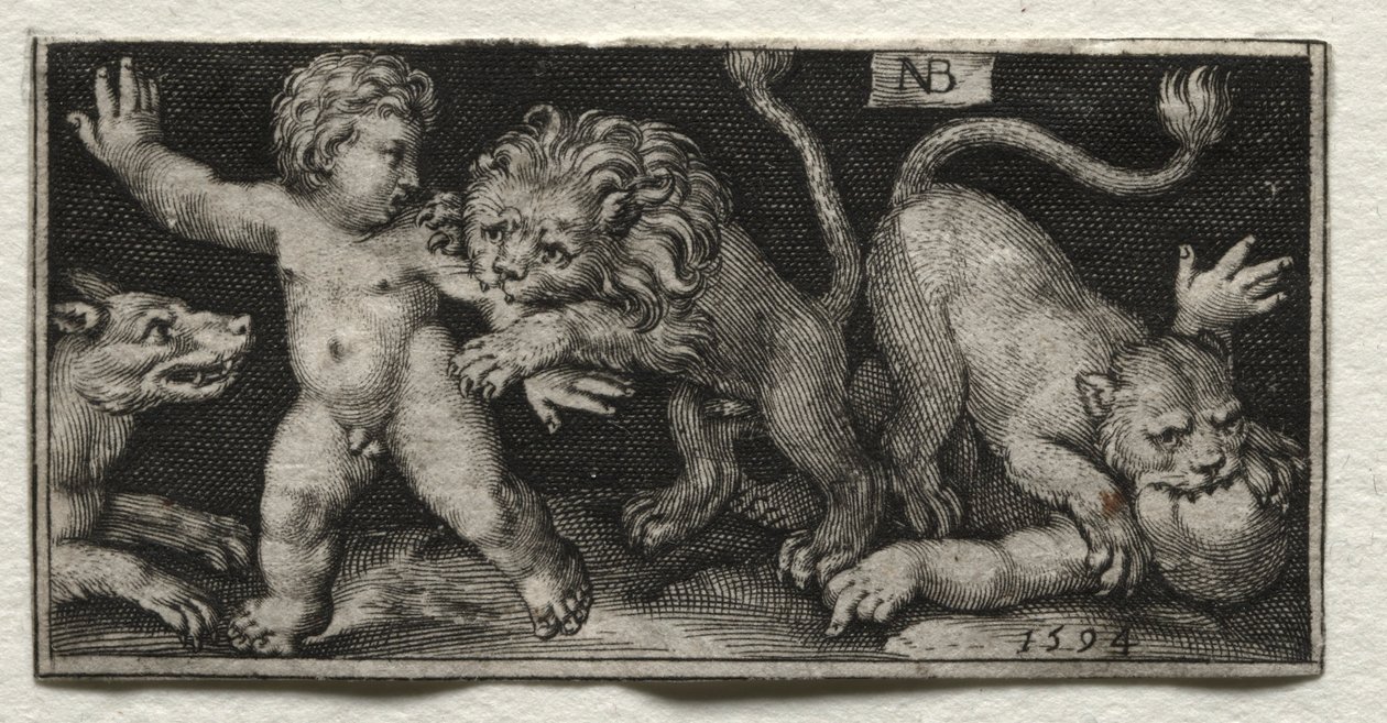Leones atacando a niños, 1594 de Nicolaes de Bruyn