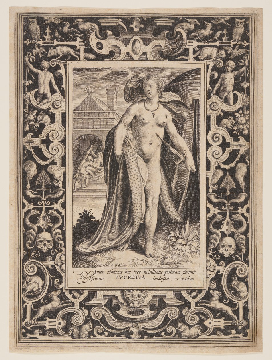 Lucrecia, plato uno de Los Nueve Dignos de Nicolaes de Bruyn