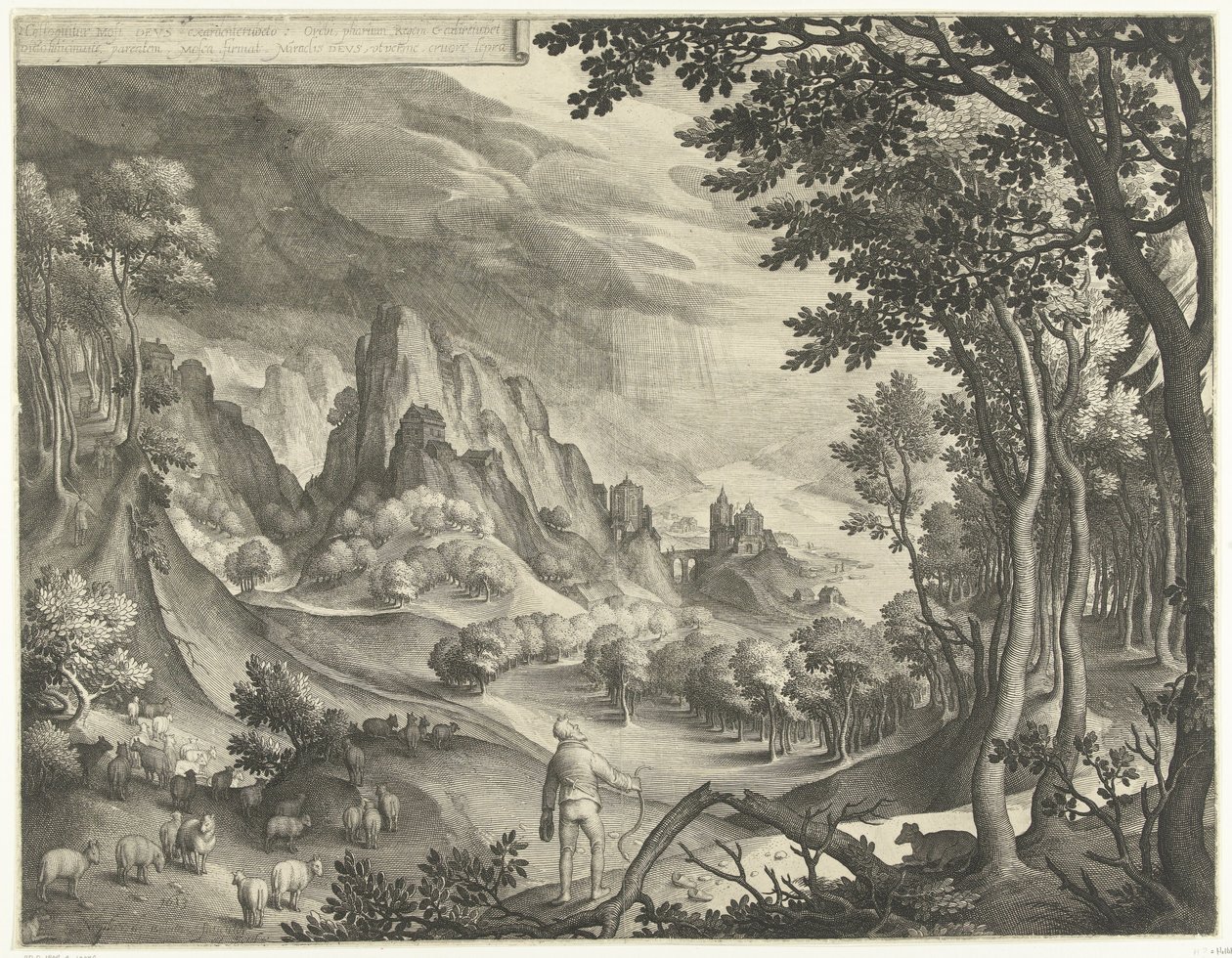Dios se dirige a Moisés en el monte Horeb de Nicolaes de Bruyn