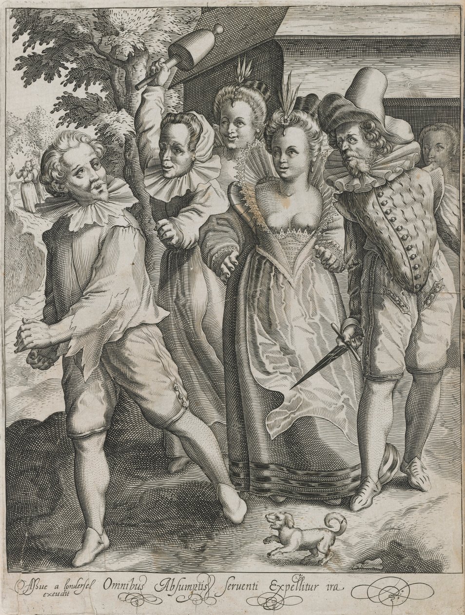 El hijo pródigo es expulsado de una taberna, lámina 4 de La historia del hijo pródigo de Nicolaes de Bruyn