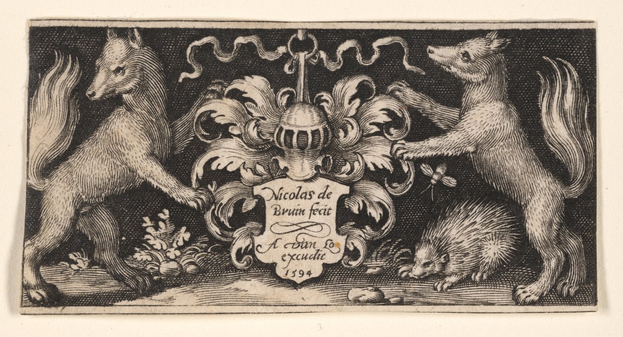 Placa con dos zorros, de Quimeras combatientes y escenas de las fábulas de Esopo de Nicolaes de Bruyn