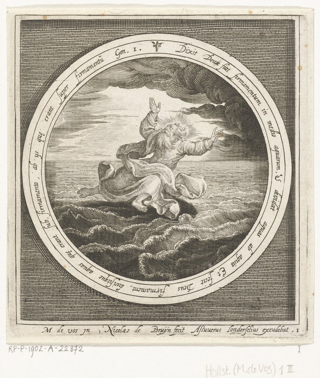Segundo día de la creación: Dios separa las masas de agua en el cielo y el mar Desde la creación hasta la expulsión del paraíso (título de la serie) de Nicolaes de Bruyn
