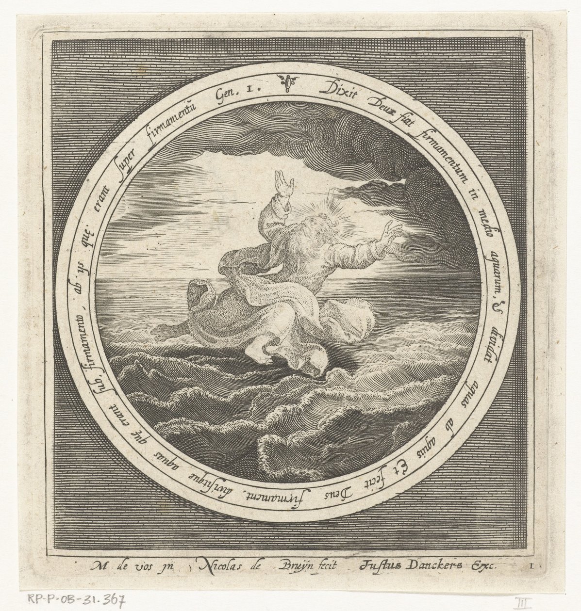 Segundo día de la creación: Dios separa las masas de agua en el cielo y el mar Desde la creación hasta la expulsión del paraíso (título de la serie) de Nicolaes de Bruyn