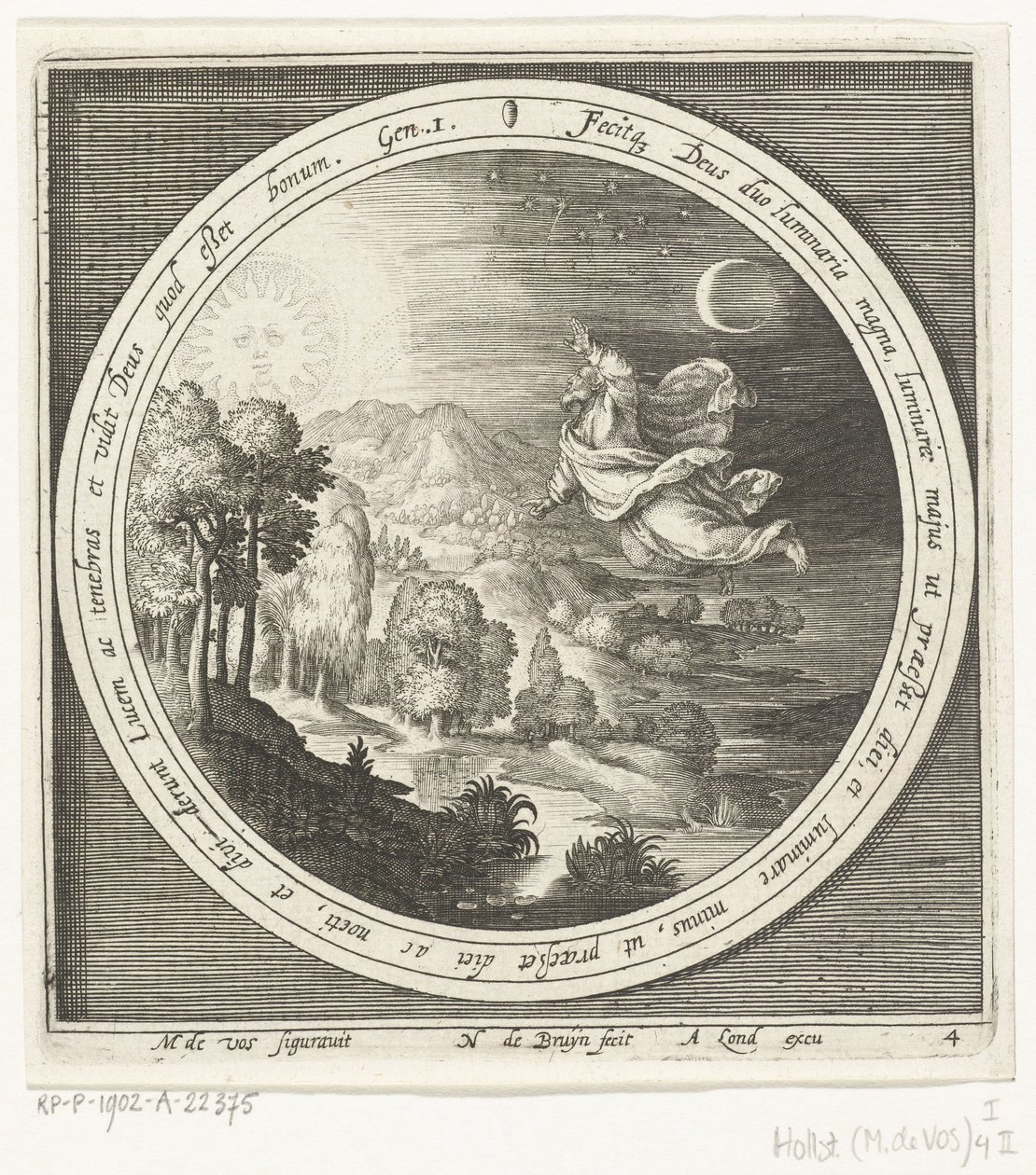 Cuarto día de la creación: Dios crea el sol, la luna y las estrellas Desde la creación hasta la expulsión del paraíso (título de la serie) de Nicolaes de Bruyn