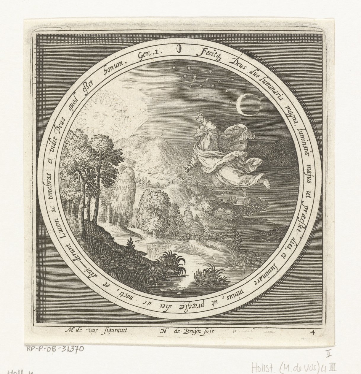 Cuarto día de la creación: Dios crea el sol, la luna y las estrellas Desde la creación hasta la expulsión del paraíso (título de la serie) de Nicolaes de Bruyn