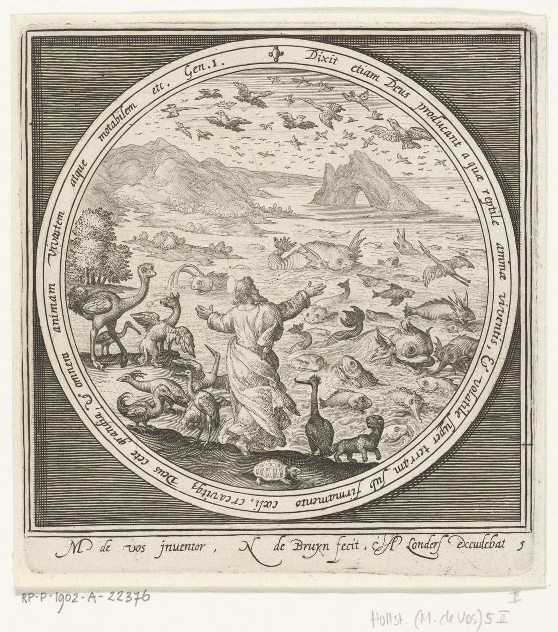 Quinto día de la creación: Dios crea los peces y las aves Desde la creación hasta la expulsión del paraíso (título de la serie) de Nicolaes de Bruyn