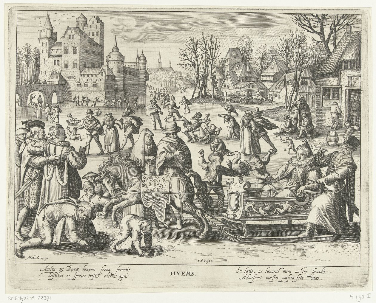 Invierno Hyems (título sobre el objeto) Cuatro estaciones (título de la serie) de Nicolaes de Bruyn