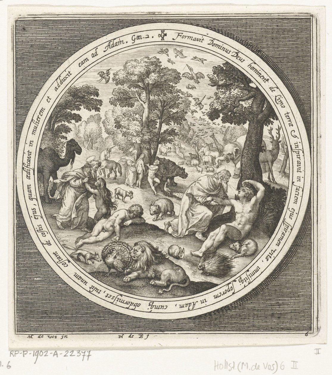 Sexto Día de la Creación: Dios crea los animales y Adán y Eva Desde la creación hasta la expulsión del paraíso (título de la serie) de Nicolaes de Bruyn