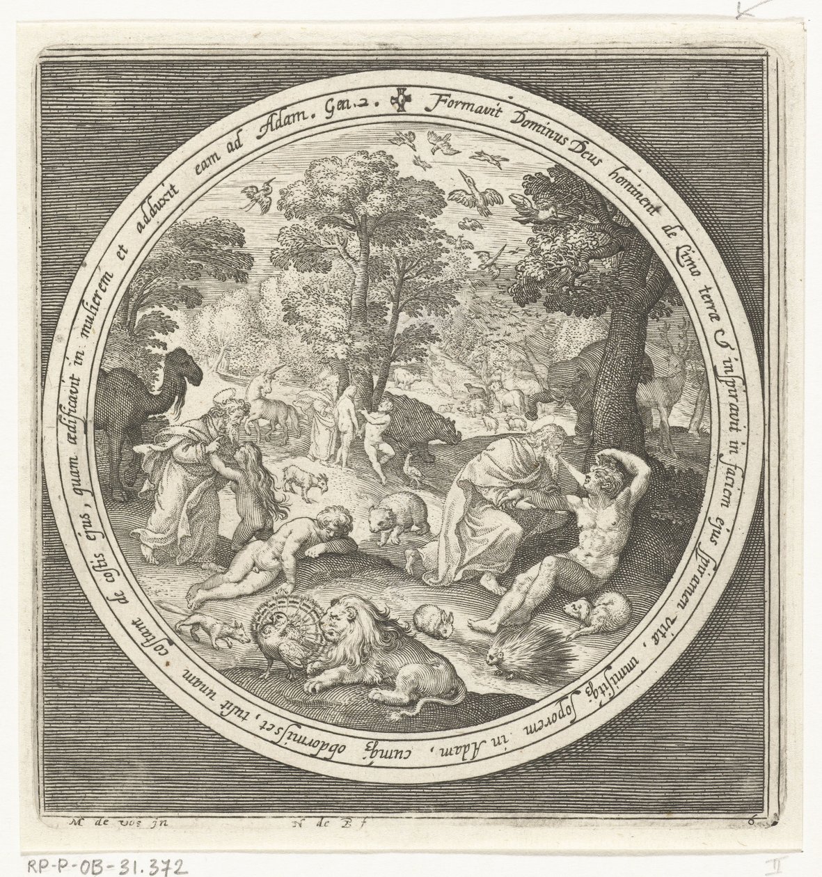 Sexto día de la creación: Dios crea los animales y a Adán y Eva
De la creación a la expulsión del paraíso (título de la serie) de Nicolaes de Bruyn