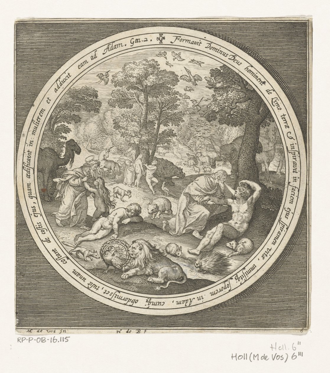 Sexto día de la creación: Dios crea los animales y a Adán y Eva
De la creación a la expulsión del paraíso (título de la serie) de Nicolaes de Bruyn