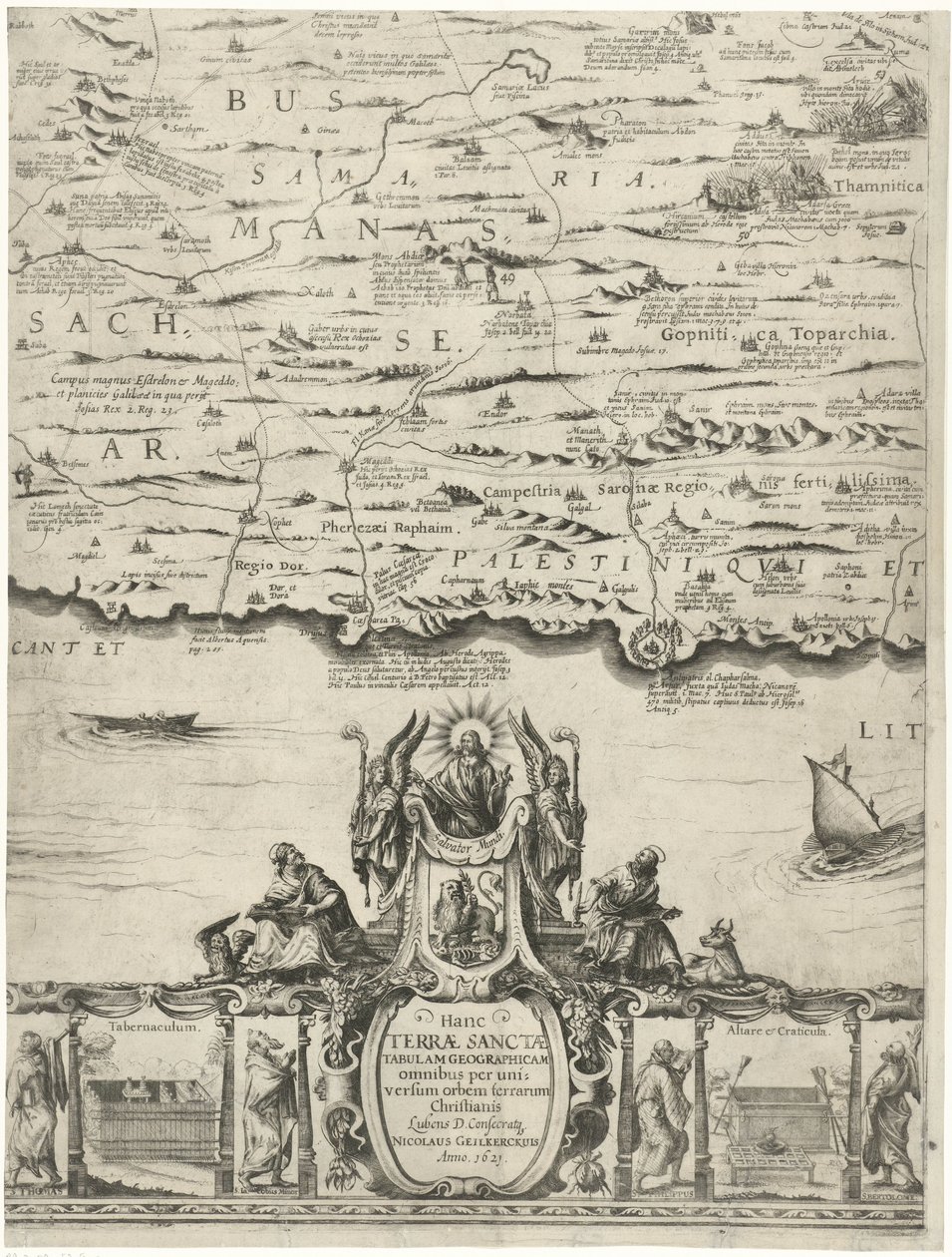 Kaart de Palestina Una descripción novedosa de Tierra Santa o tierra prometida (título sobre objeto) de Nicolaes van Geelkercken