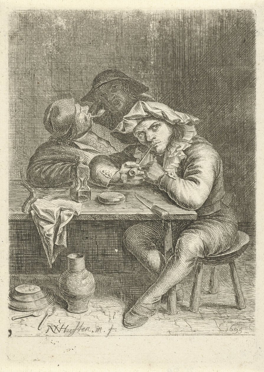Dos fumadores en una mesa de Nicolaes van Haeften