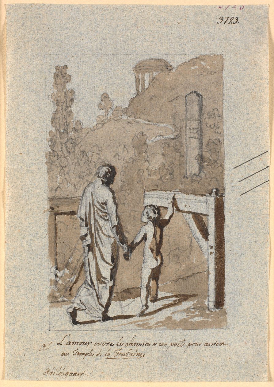 Cupido abre la puerta a un poeta hacia el templo de Lafontaine de Nicolai Abildgaard