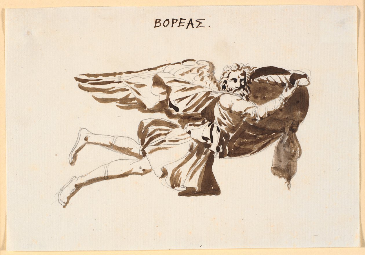 Bóreas. Boceto para relieve en la torre de los vientos en Pámfilo y Davo en conversación de Nicolai Abildgaard