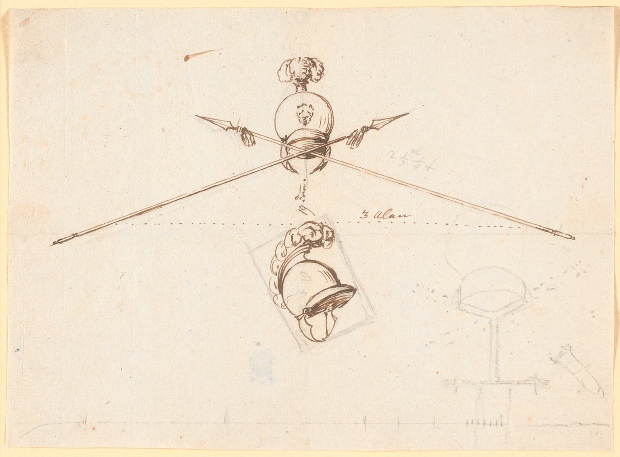 Boceto decorativo. Un casco y dos lanzas cruzadas, etc. de Nicolai Abildgaard