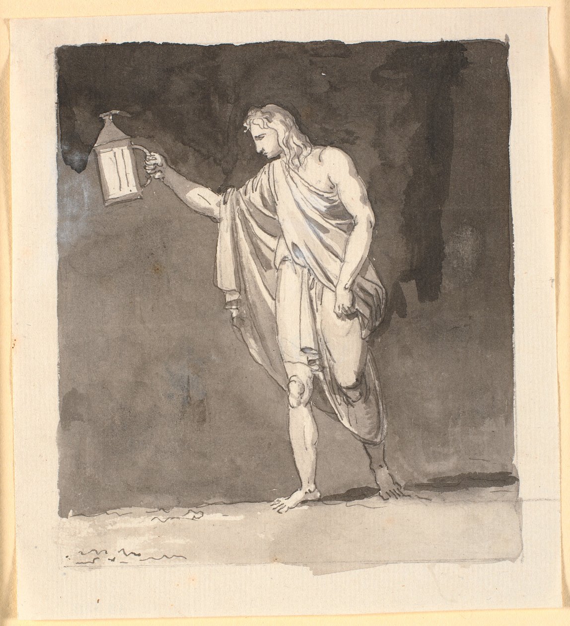 Diógenes iluminando en la oscuridad con una linterna de Nicolai Abildgaard