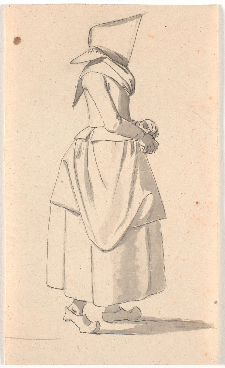 Una campesina caminando en perfil hacia la derecha, con un gran paquete en la cabeza de Nicolai Abildgaard