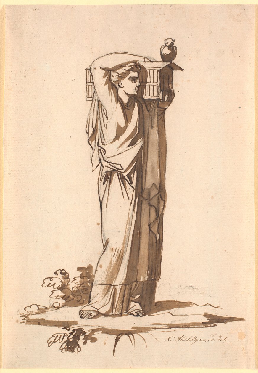 Una figura femenina llevando un arca en el hombro izquierdo de Nicolai Abildgaard