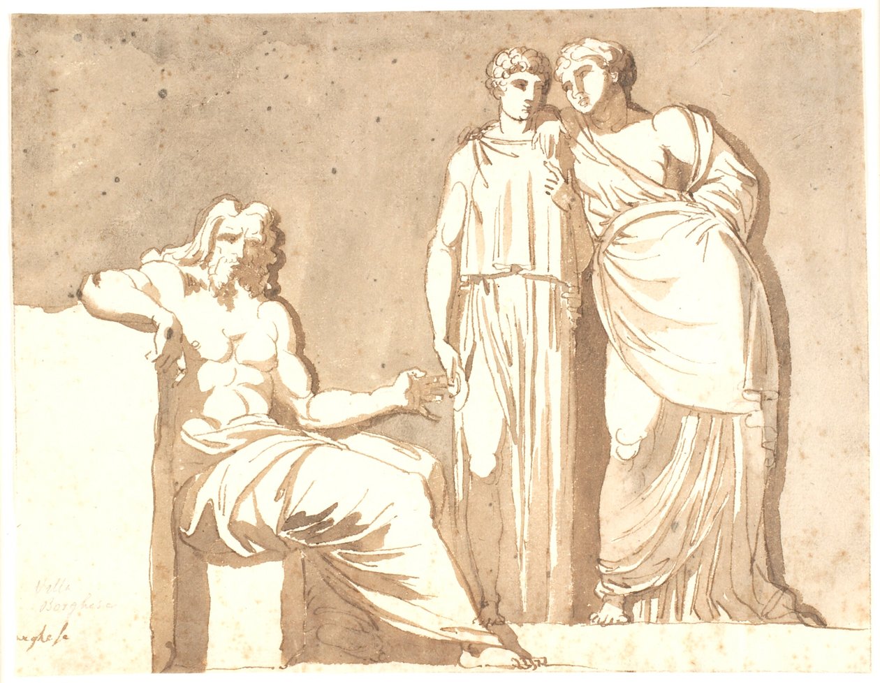 Un hombre sentado y dos figuras femeninas de pie de Nicolai Abildgaard