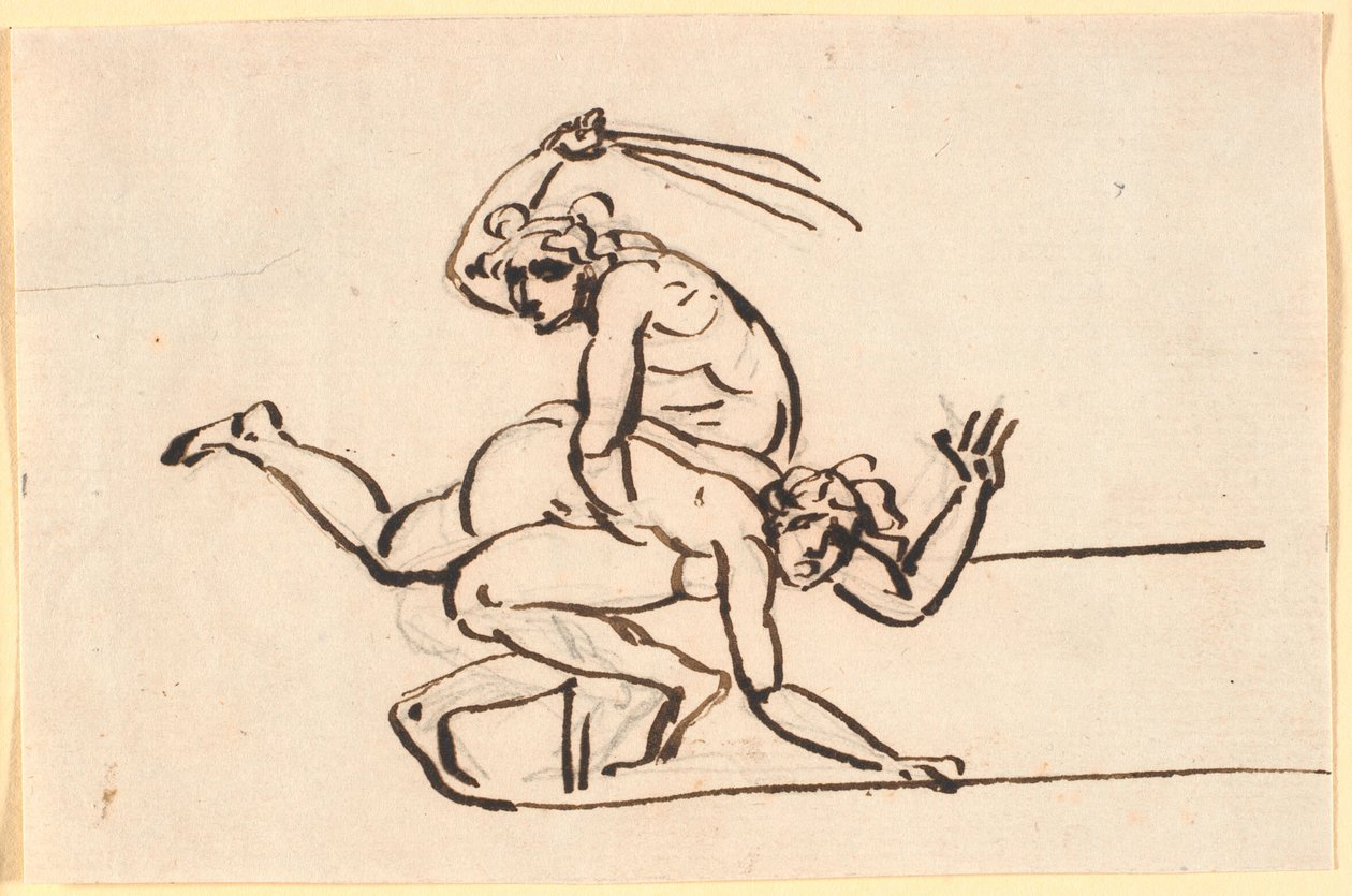 Una figura desnuda sentada, azotando a una mujer desnuda de Nicolai Abildgaard